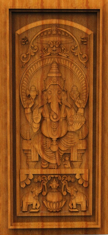 3D DOOR - OAK-29 Lord Ganesha Divine Spiritual Carved Temple Door 3D Model